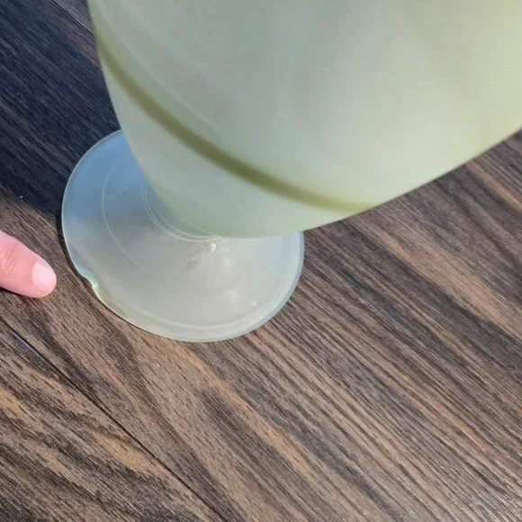Contemporary/Modern Vintage Art Glass Frosted & Green Swirl Pedestal Vase - Picture 7 of 10